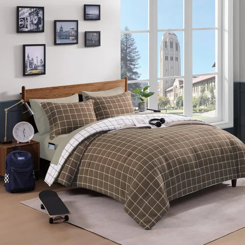 Miniatura 25 de AMBERSPACE Juego de edredón tamaño matrimonial, juego de ropa de cama a cuadros azul gris de 7 piezas para niños, niñas y adolescentes, juego