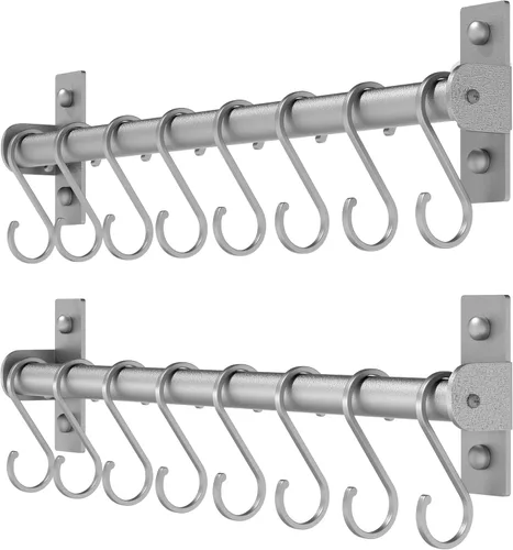 Miniatura 15 de Dseap Soporte Colgante para Utensilios de Cocina, Estante para Ollas y Sartenes Montado en la Pared, Riel de Cocina con 8 Ganchos para Colgar Dorado