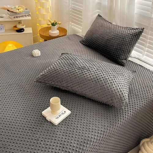 Miniatura 12 de Sábana de cama de punto Minky sólido, sábana de forro polar de terciopelo cálido, sábana encimera, manta de cama ligera, individual, gris oscuro