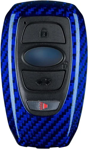 T-carbon Funda de fibra de vidrio real compatible con llavero BRZ, XV Outback, Ascent, Crosstrek, WRX, Legacy, Forester Key Fob, azul