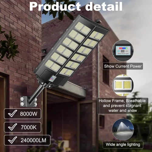 Miniatura 4 de Paquete de 1 luz solar de calle – 9000 W luces de calle al aire libre 260000LM del atardecer al amanecer luz de estacionamiento de energía solar
