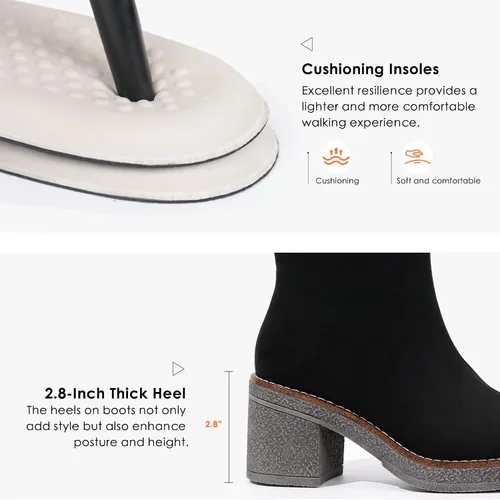 Miniatura 6 de JABASIC Botas de tobillo para mujer, tacón bajo, tacón grueso, botas de vestir con cremallera lateral