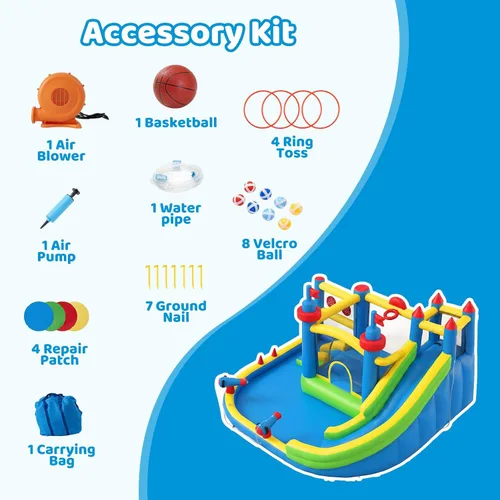 Miniatura 7 de Tobogán acuático inflable para patio trasero de niños con soplador de 450 W, castillo de salto con tobogán de agua, parque acuático para actividades