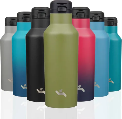 Miniatura 30 de Konokyo - Botella de agua aislada con popote, termo de agua de acero inoxidable de doble pared de 17 onzas con 2 tapas, azul lago