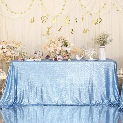 Juya Delight Mantel rectangular de lentejuelas color azul bebé de 50 x 80 pulgadas para fiesta, cena, banquete, festival, boda, aniversario,