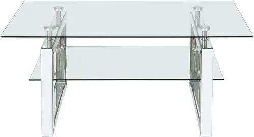 Miniatura 5 de Mesa auxiliar rectangular de vidrio con patas de tubo de metal plateado, mesa de centro de vidrio templado, mesas auxiliares modernas para sala