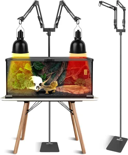 Soporte de luz doble para reptiles, soporte de bombilla de calor (15.7 a 74.3 pulgadas) con 2 brazos oscilantes ajustables de 360° para terrario,