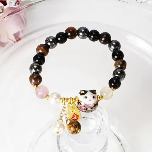 Miniatura 5 de Pulsera de gato de la suerte Feng Shui, joyería de buena suerte para mujer, protección de riqueza y fortuna, pulseras de cristal de piedras