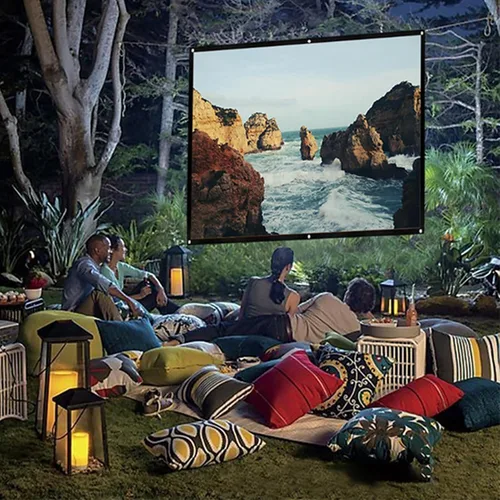 Miniatura 4 de Pissente Pantalla de proyector portátil, cortina de proyección HD plegable 16:9 con agujeros de perforación para cine en casa, películas al aire