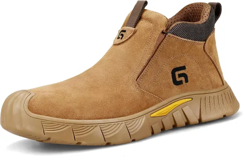 GLANOUDUN - Botas de trabajo de soldadura para hombre, con punta de acero, antideslizantes, zapatos de trabajo indestructibles para hombre, zapatos