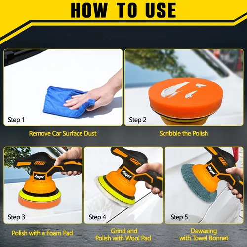 Miniatura 6 de Pulidora de búfer de coche inalámbrica para batería Dewalt de 20V, kit de pulidora de búfer orbital portátil de 6 pulgadas, pulidora de coche de 8
