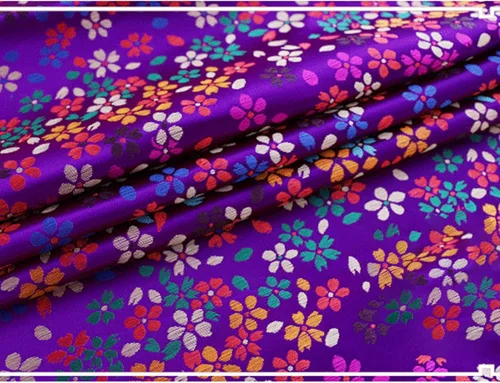 BAWHO Besutiful Dyeing Jacquard Silk Satin Fabric Stars Feeling Playful Five Petal Flower Small Colored Floral Pattern for Cheongsam 114X100Cm,Purple