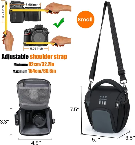 Miniatura 7 de Cwatcun Bolsa bandolera para cámara, pequeña, compacta, resistente al agua, para fotografía, compatible con Canon/Nikon/Sony, compartimento