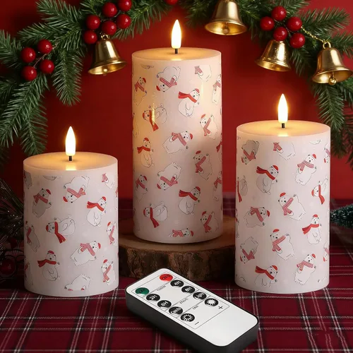 Miniatura 11 de Eywamage Velas de pilar sin llama de cera real blanca con control remoto, velas LED parpadeantes de batería, juego de 3 Blanco