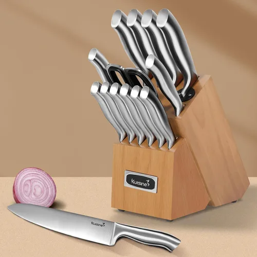 Miniatura 3 de Kuisine Juego de cuchillos afilados de alta calidad, hoja afilada de acero inoxidable de alto carbono, mango ergonómico antideslizante, juego