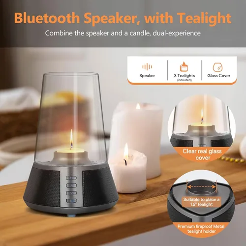 Miniatura 3 de Mufoli Altavoz Bluetooth portavelas con portavelas, altavoz inalámbrico portátil con portavelas, potente altavoz de sonido de 360 ° de 10 W
