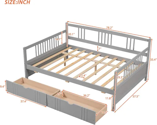 Miniatura 2 de Bellemave Sofá cama de tamaño matrimonial, sofá cama de madera con cajones, sofá cama con cajones de almacenamiento, sofá cama de doble uso