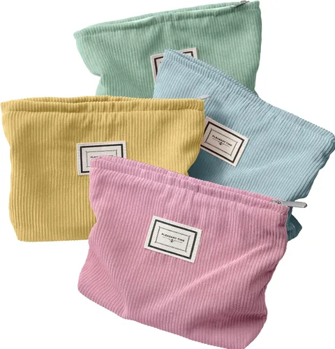 Miniatura 15 de Sanwuta Paquete de 4 bolsas de terciopelo para maquillaje, bolsa de cosméticos para mujer, bolsa de pana de gran capacidad, con cremallera, de lona