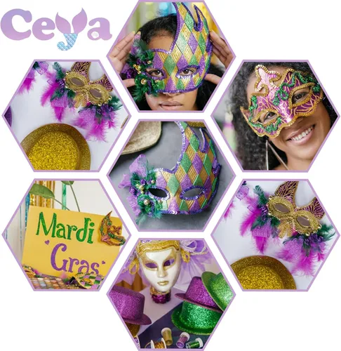Miniatura 7 de Ceya Brillantina Mardi Gras, 6 colores, 4.23 onzas cada frasco de 1/24 pulgadas, para manualidades, para máscaras, sombreros, vasos de globo