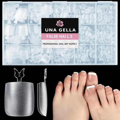 Miniatura 27 de UNA GELLA Puntas de uñas postizas extra cortas: 504 unidades de uñas cuadradas falsas preformadas XS, uñas cuadradas cortas a presión, puntas