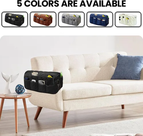 Miniatura 7 de MEHIDFY Organizador de sillón, organizador de reposabrazos de sofá impermeable, organizador de sillón reclinable antideslizante, soporte para mando