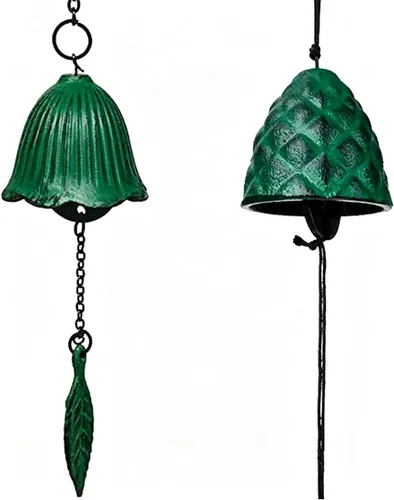 Miniatura 8 de Juego de 2, campanillas de viento pequeñas de la suerte tradicionales japonesas para exteriores, campana de viento de templo bendito de hierro