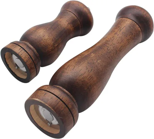 Miniatura 2 de Juego de 2 molinillo de pimienta (5 pulgadas + 8 pulgadas) de madera maciza ajustable, molinillo de sal y pimienta, color marrón
