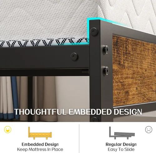 Miniatura 5 de Liians Base de cama tamaño King con cabecera de estación de carga USB tipo C, luces LED inteligentes, plataforma de metal sin ruido, no necesita
