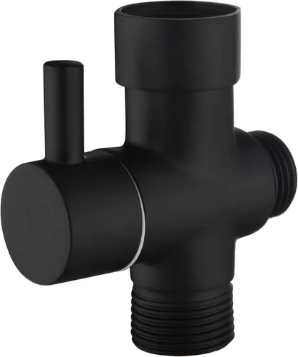 CIENCIA Válvula en T de 7/8 "Válvula desviadora de inodoro de 3 vías Adaptador de bidé de latón con apagado para rociador de inodoro de mano, negro,