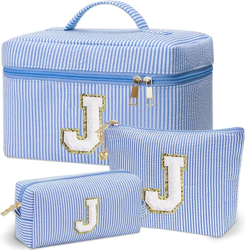 Miniatura 16 de Bolsa de maquillaje Adoryoung 3 piezas rosa+azul, Azul, A