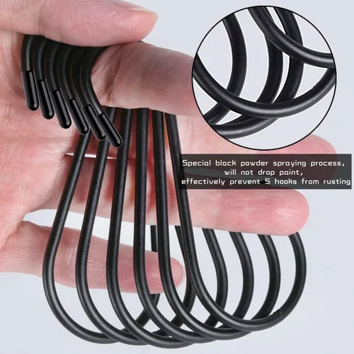 Miniatura 5 de Paquete de 30 ganchos en S, 3.54 pulgadas, negro mate, ganchos en S de metal resistente que pueden soportar hasta 33 libras, para cocina, oficina