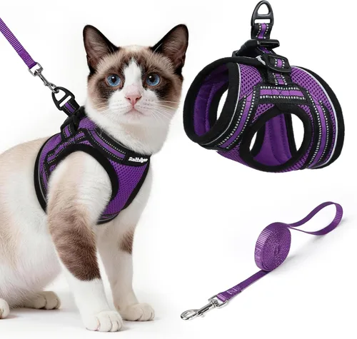 Miniatura 19 de rabbitgoo Juego de arnés y correa para gatos para caminar a prueba de escape, chaleco suave ajustable para gatitos con tira reflectante para gatos