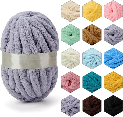 Miniatura 10 de ERLYEEN Hilo de Chenilla Grueso Súper Voluminoso Suave Espeso Esponjoso Jumbo Gigante Lavable Hilo Grande de Poliéster DIY para Manta de Tejido a