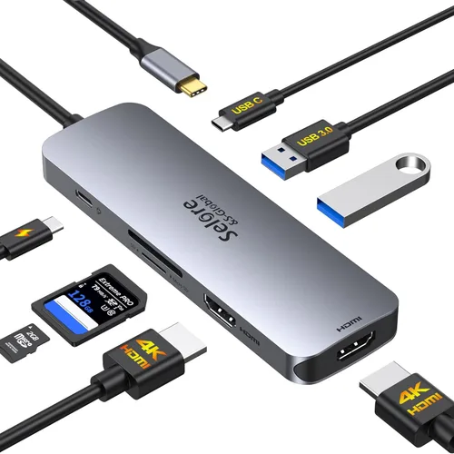 Miniatura 9 de Estación de acoplamiento USB C Monitor HDMI dual, adaptador USB C a HDMI dual con 2 puertos HDMI, carga PD, SD/TF, puertos USB A y C 3.0, estación
