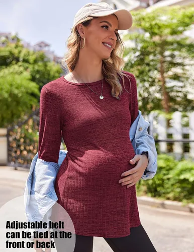 Miniatura 3 de Ekouaer Women's Maternity Long Sleeve Shirts Pregnancy Shirt Casual Ribbed Knit Pregnant Blouses S-XXL