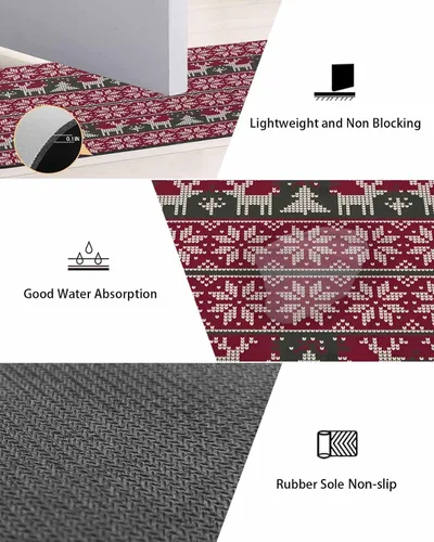 Miniatura 3 de Tapete de baño rojo de Navidad para bañera, antideslizante, de secado rápido y absorbente, tierra de diatomeas, fregadero de ducha, lavable, tapete