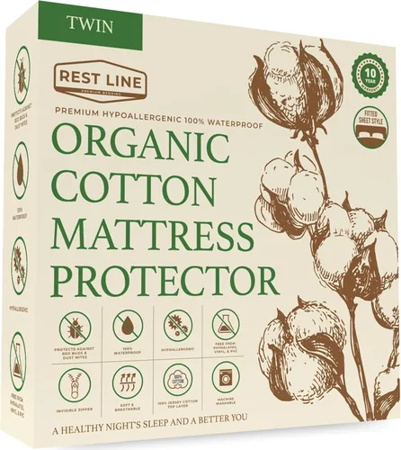 Protector de colchón impermeable de algodón orgánico de alta calidad de 39 x 75 pulgadas, 100% algodón, hipoalergénico, refrescante, suave y
