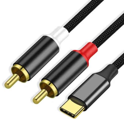 Cable de audio USB tipo C a RCA dual, USB C macho a 2RCA macho auxiliar estéreo divisor adaptador de audio compatible con amplificador de altavoz,