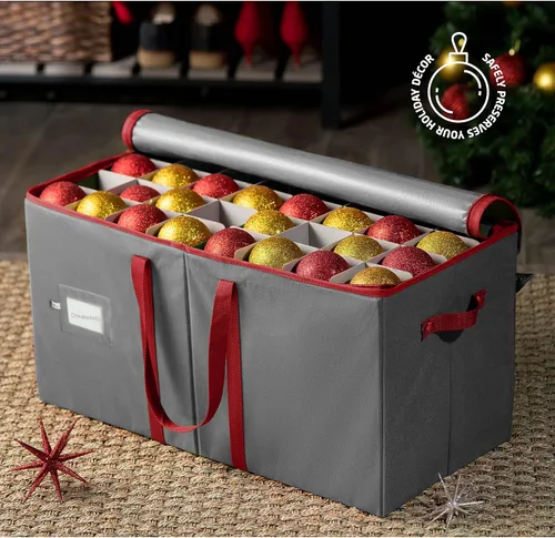 Miniatura 2 de ZOBER Caja de almacenamiento grande para adornos de Navidad, almacena 128 adornos de 3 pulgadas, con divisores, caja de almacenamiento organizadora