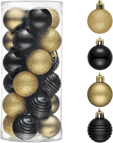 Valery Madelyn - Juego de adornos pequeños de 1.57 pulgadas para árbol de Navidad, adornos de bolas colgantes inastillables para decoración de dorado