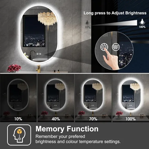 Miniatura 3 de S'bagno Espejo LED ovalado de 20 x 32 pulgadas para baño con luz delantera y trasera, antivaho, 3 colores de temperatura y regulable, espejo de baño