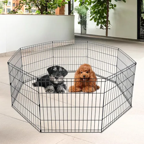 Miniatura 6 de FDW Corral para perros de 24 pulgadas, 8 paneles, para interiores y exteriores, valla de metal para cachorros, valla portátil plegable