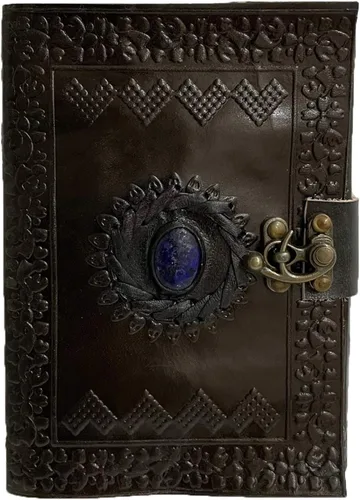 Miniatura 2 de AzureGreen Diario de Cuero en Relieve con Piedra Azul, 120 Páginas, sin Líneas, con Cierre, 7 x 5 Pulgadas