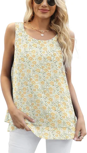 Miniatura 2 de Timeson - Camiseta de gasa sin mangas, blusa casual de doble capa para mujer