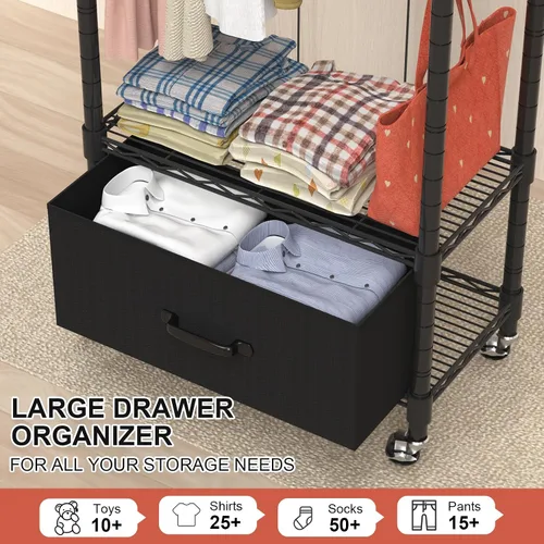 Miniatura 6 de VyGrow Perchero de Ropa, Perchero de Ropa para Colgar Ropa, Sistema Organizador de Closet Ajustable de 3 Niveles con Cajón Barra para Colgar