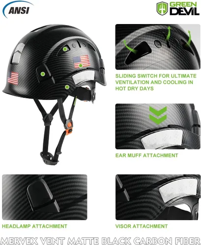 Miniatura 2 de GREEN DEVIL Casco de Seguridad Casco Duro Ajustable Ligero Ventilado ABS Casco de Trabajo Suspensión de 6 Puntos Aprobado ANSI Z89.1 Ideal