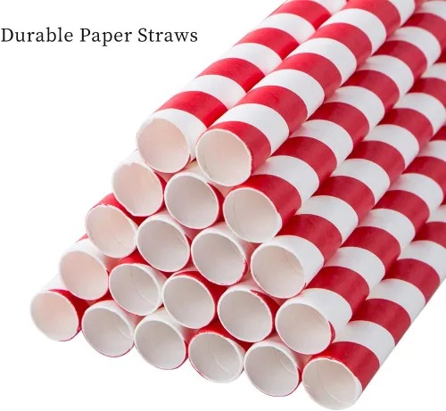 Miniatura 3 de Webake Smoothie Pajitas biodegradables de papel de 0.4 pulgadas de ancho, paquete de 100 pajitas de beber grandes a rayas rojas, grandes pajitas