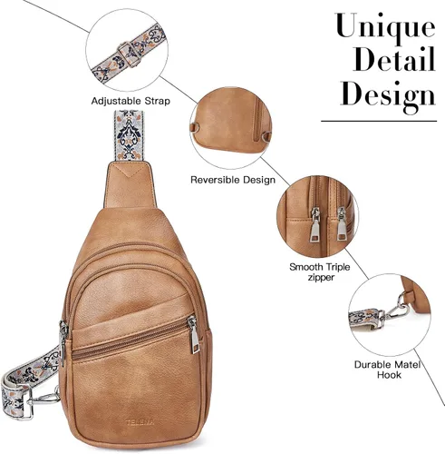 Miniatura 12 de Telena Bolso bandolera para mujer, bolso cruzado para mujer, cangurera de cuero vegano con correa ajustable