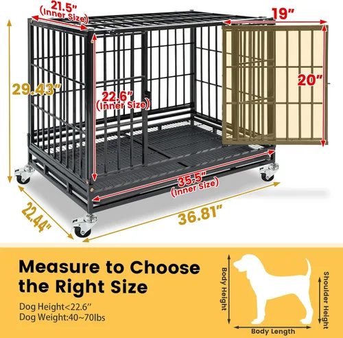 Miniatura 2 de Jaula apilable para perros de 36 pulgadas con ruedas con bloqueo, acceso superior, resistente e indestructible a prueba de escapes, jaula