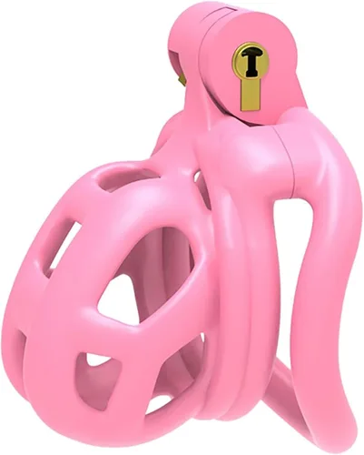 Jaula de Castidad Rosa Masculina Jaula de castidad 3.0 Dispositivo de Castidad Masculina con 4 Anillos Pene Jaula de Polla de Resina Ligera para